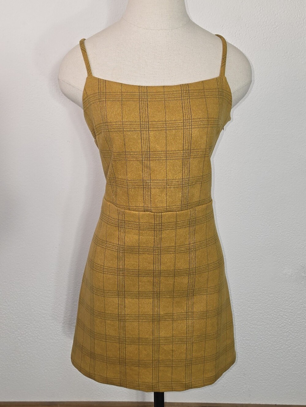 She + Sky Dress Tartan Plaid Sleeveless Preppy Y2K Style Mini Gold Size L - Picture 8 of 17